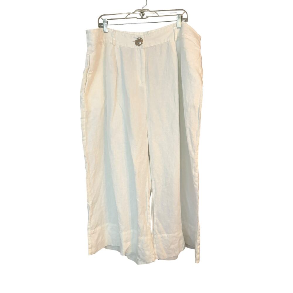 SOFT SURROUNDINGS Nabi Cropped Wide Leg Linen White Plus 22 Pants Beachy Coastal